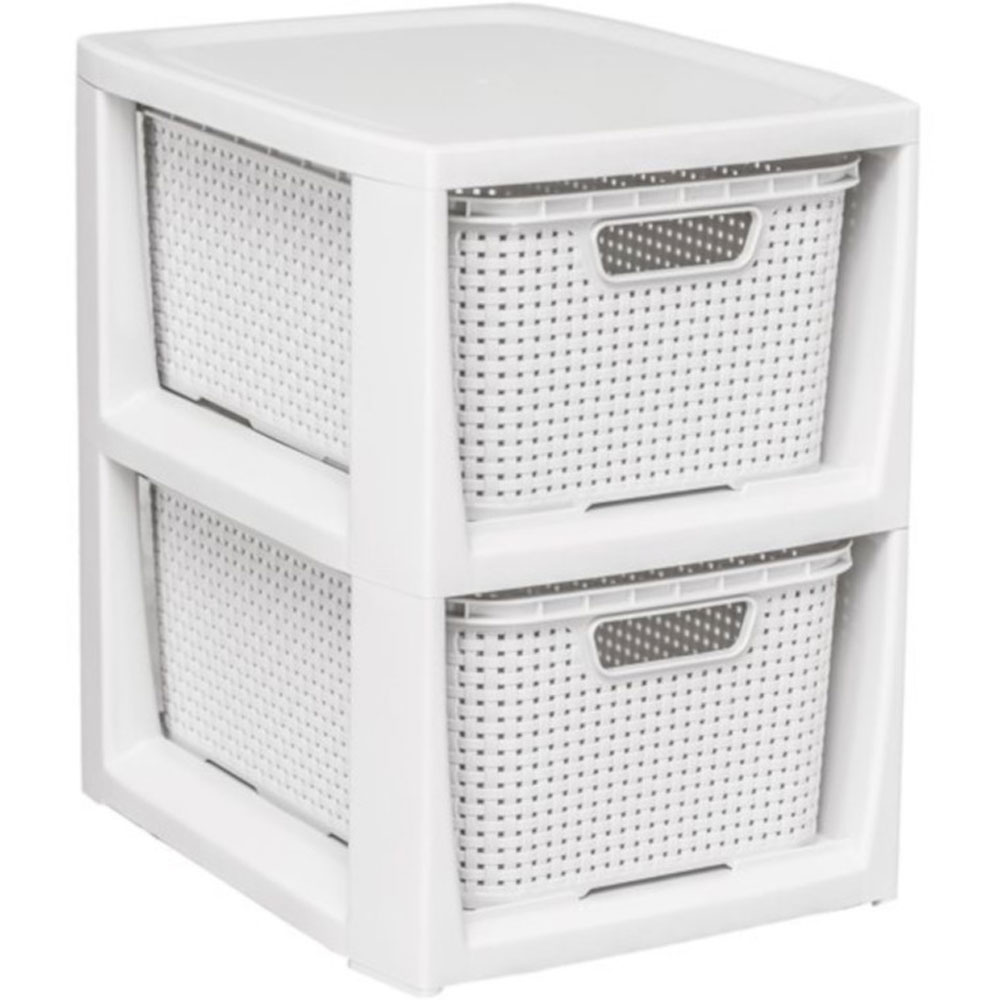 Regal mit 2 Körbe Aufbewahrungsbox Ordnungsbox antikweiß Rattan BRANQ